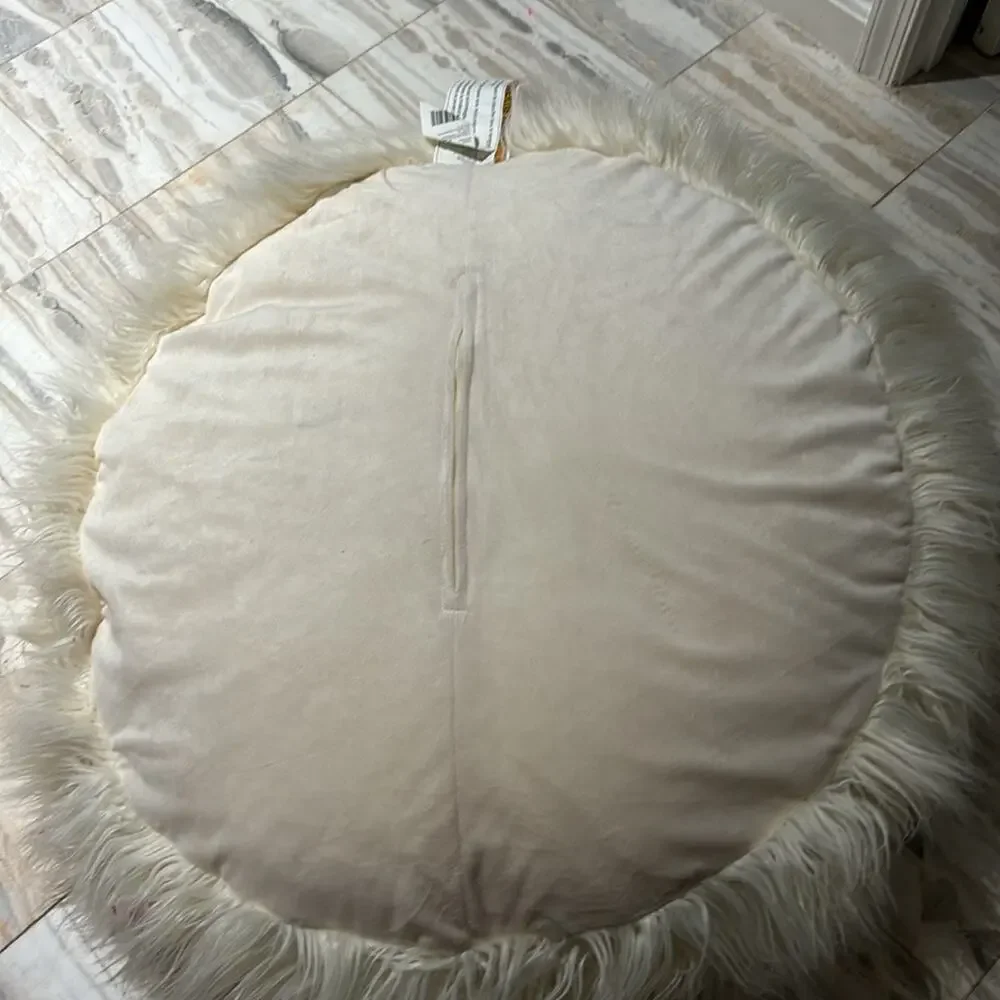 Cream faux lamb fir gold unicorn horn and ears like new bean bag large 40x40”